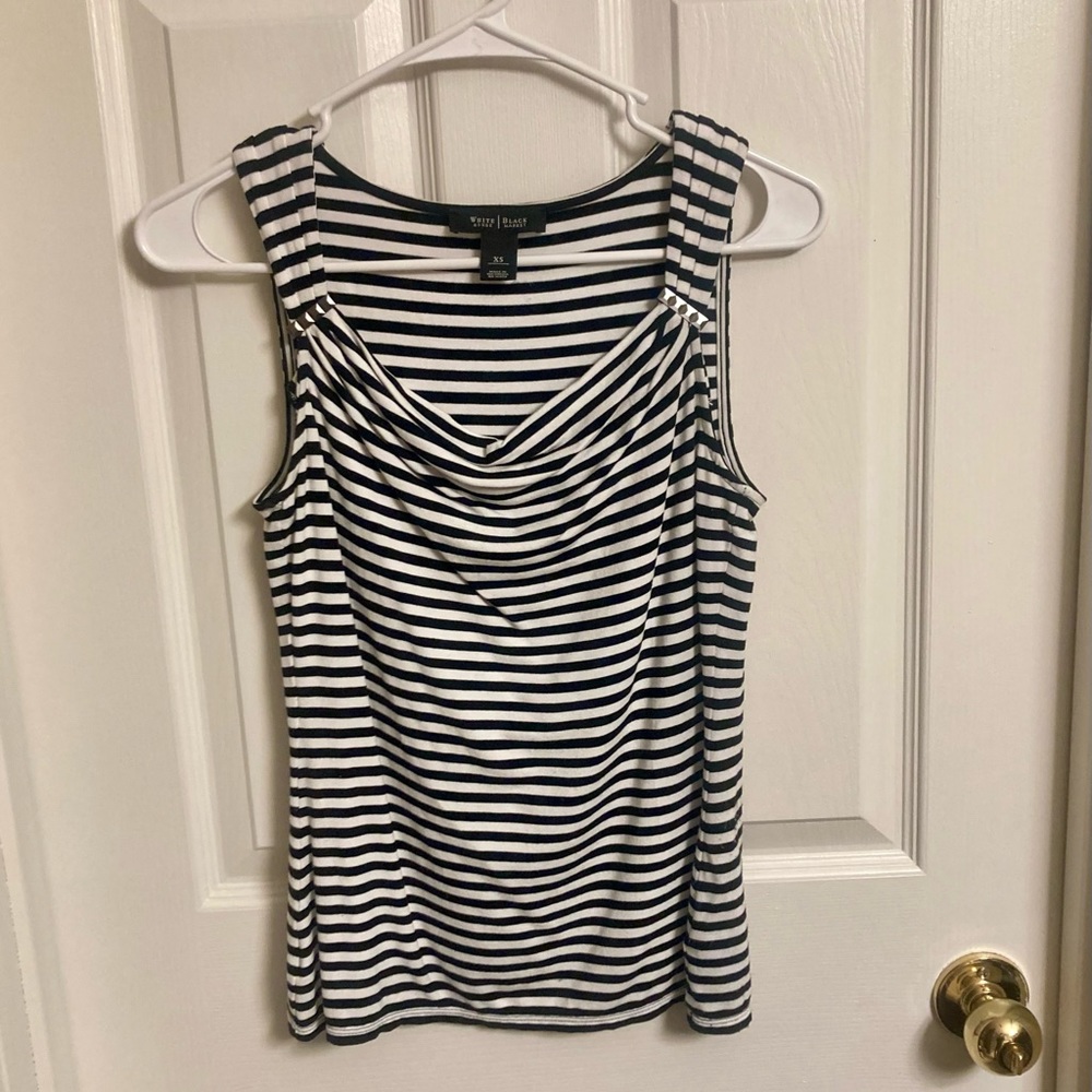 White House Black Market | White & Black Stripe Sleeveless Top XS
